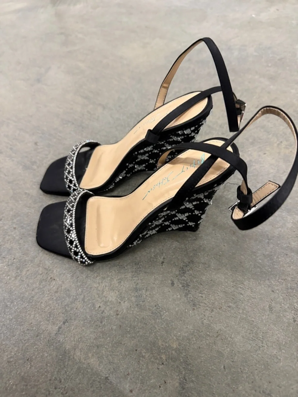Betsey Johnson Black Beaded Ankle-Strap Heels